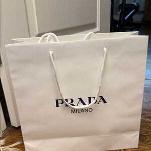 Prada White and Blue Logo Shopping Bag